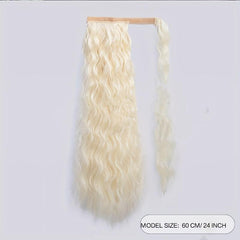 Long Wavy Ponytail Extensions Clip In Curly Hair with Hook and loop Fastener