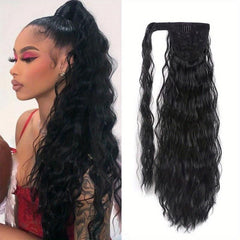 Long Wavy Ponytail Extensions Clip In Curly Hair with Hook and loop Fastener