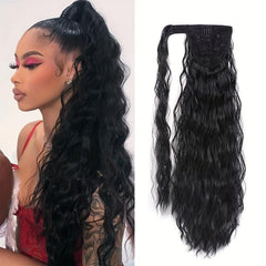 Long Wavy Ponytail Extensions Clip In Curly Hair with Hook and loop Fastener