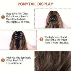 Long Wavy Claw Clip Ponytail Extensions for Women, Natural Soft Daily Use