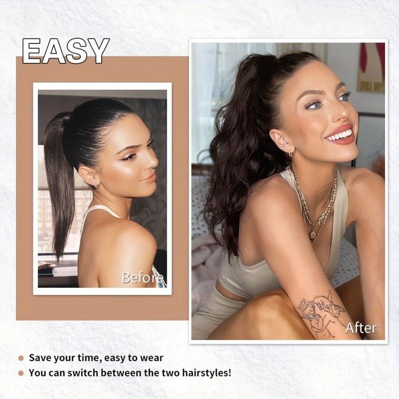 Long Wavy Claw Clip Ponytail Extensions for Women, Natural Soft Daily Use