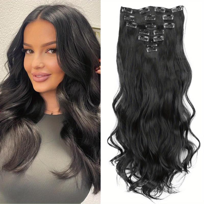 Long Curly Synthetic Clip In Hair Extensions Natural Look