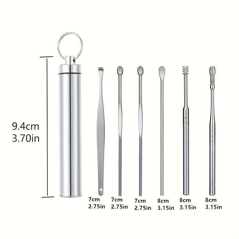 6Pcs Stainless Steel Ear Wax Remover Tool Spiral Ear Pick Ear Cleaner Set