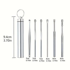 6Pcs Stainless Steel Ear Wax Remover Tool Spiral Ear Pick Ear Cleaner Set