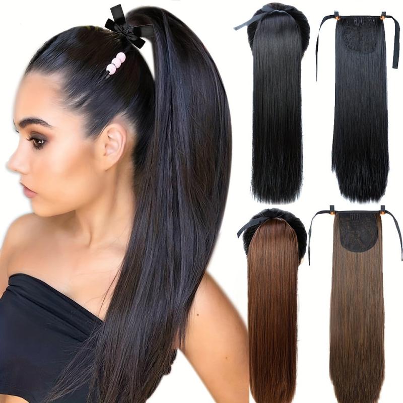 55 88 Cm Long Straight Ponytail Extensions Natural Look Hair Extensions