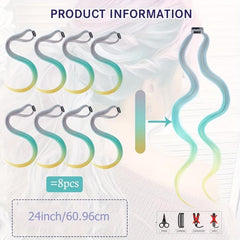 8pcs Long Curly Wavy Hair Extensions Party Highlight Clip In Y2K Synthetic Fiber