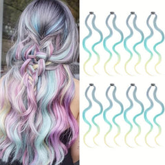 8pcs Long Curly Wavy Hair Extensions Party Highlight Clip In Y2K Synthetic Fiber