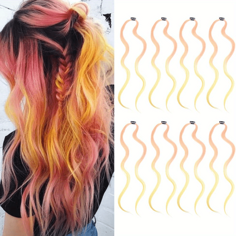 8pcs Long Curly Wavy Hair Extensions Party Highlight Clip In Y2K Synthetic Fiber