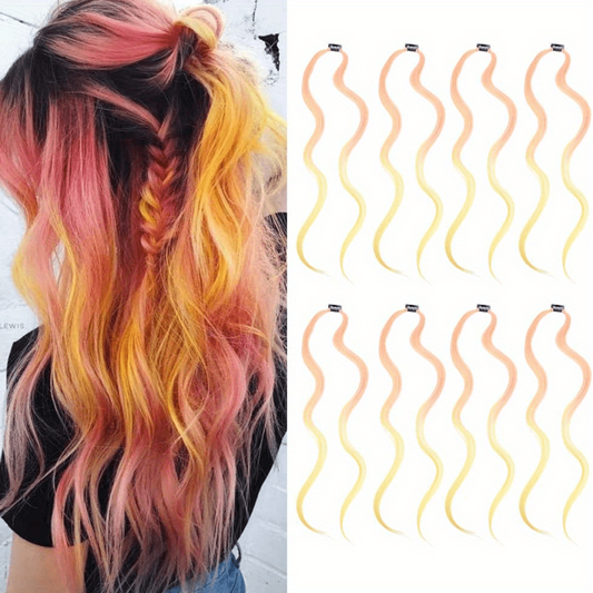 8pcs Long Curly Wavy Hair Extensions Party Highlight Clip In Y2K Synthetic Fiber