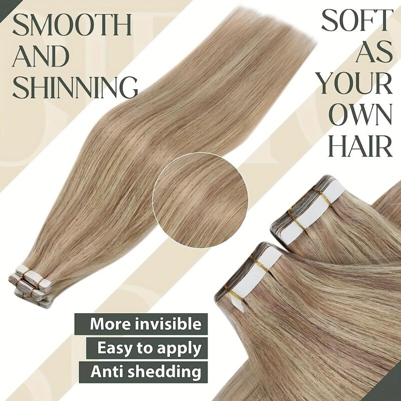 20Pcs Tape In Hair Extensions Blonde Balayage Mixed Brown Highlight Blonde
