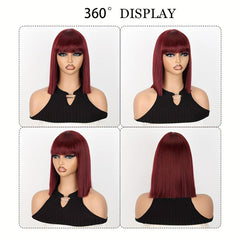 Short Burgundy Bob Wig with Bangs for Women