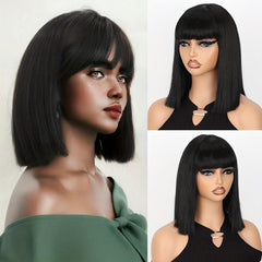 Short Burgundy Bob Wig with Bangs for Women