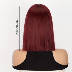 Short Burgundy Bob Wig with Bangs for Women