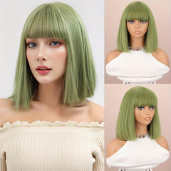 Short Burgundy Bob Wig with Bangs for Women