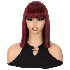 Short Burgundy Bob Wig with Bangs for Women