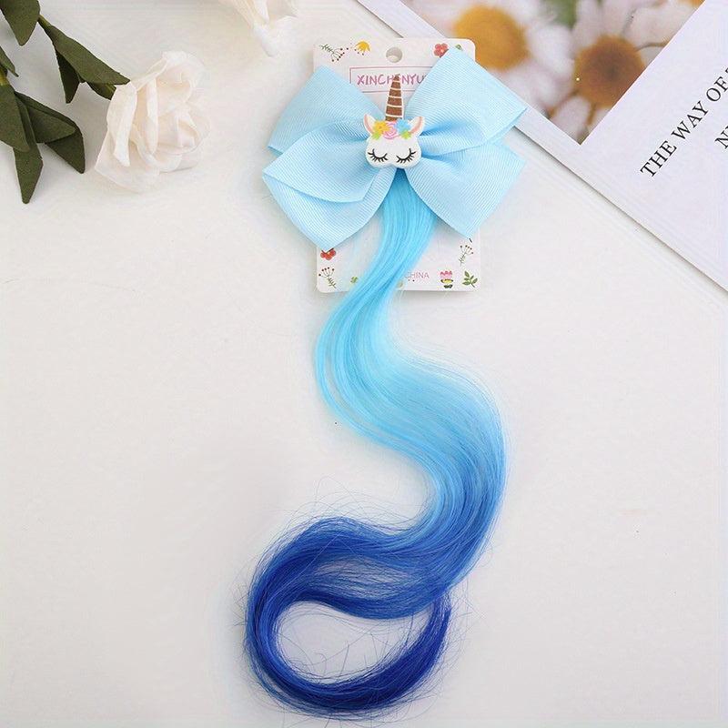 Gradient Ponytail Roll Hair Extensions Flash Hair Clip Unicorn Butterfly Clip