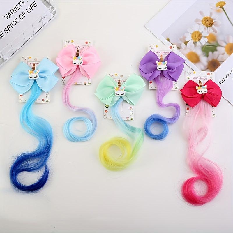 Gradient Ponytail Roll Hair Extensions Flash Hair Clip Unicorn Butterfly Clip
