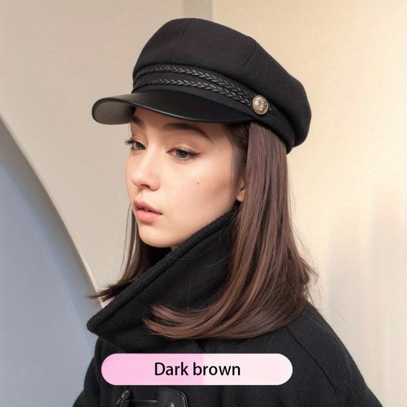 Women's Autumn Winter Flat Hat Head Hair Wig Hat