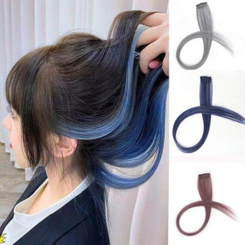 8cm Colorful Highlight Hair Extensions Invisible Seamless Synthetic Fiber