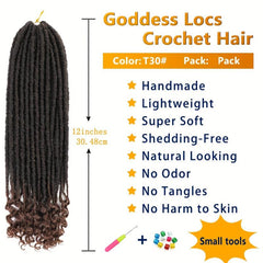 12Pcs Pack Goddess Locs Crochet Hair Brown 350 Straight Faux Locs