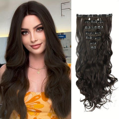 7pcs Long Wavy Hair Pieces Clip In Extensions Natural Look 16clips