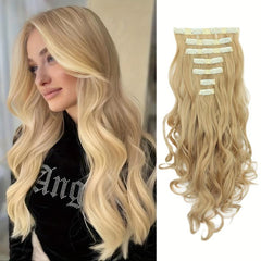7pcs Long Wavy Hair Pieces Clip In Extensions Natural Look 16clips