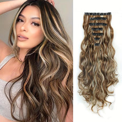 7pcs Long Wavy Hair Pieces Clip In Extensions Natural Look 16clips