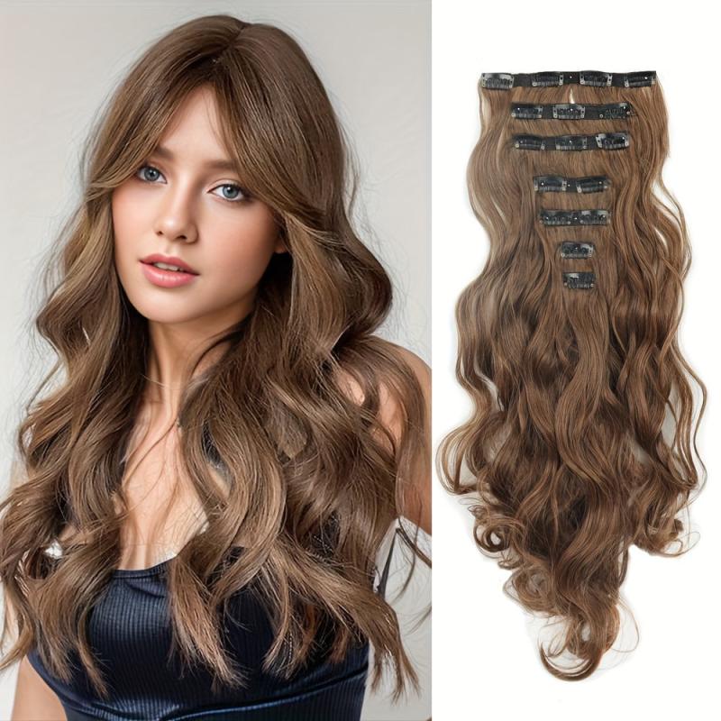 7pcs Long Wavy Hair Pieces Clip In Extensions Natural Look 16clips