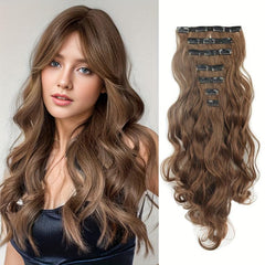 7pcs Long Wavy Hair Pieces Clip In Extensions Natural Look 16clips