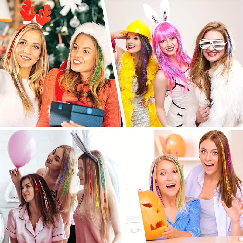 12 Pcs Y2K Tinsel Hair Extension Clip Glitter Hair Accessories