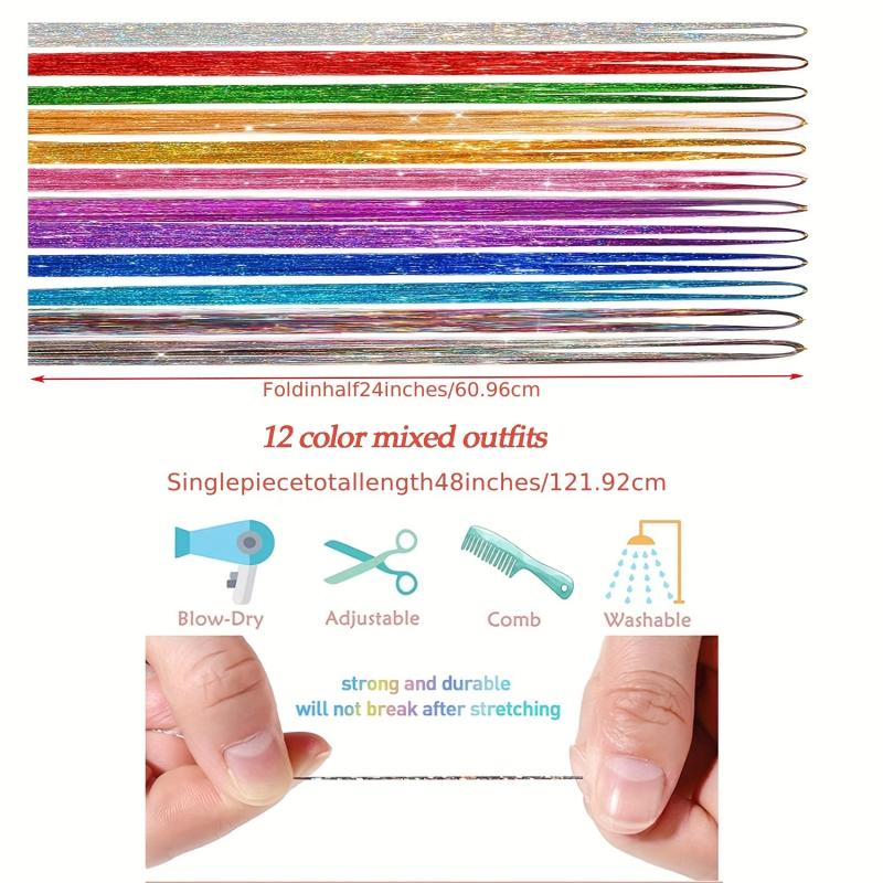 12 Pcs Y2K Tinsel Hair Extension Clip Glitter Hair Accessories