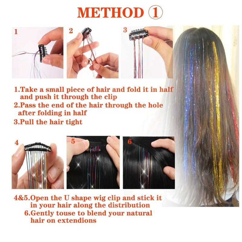 12 Pcs Y2K Tinsel Hair Extension Clip Glitter Hair Accessories
