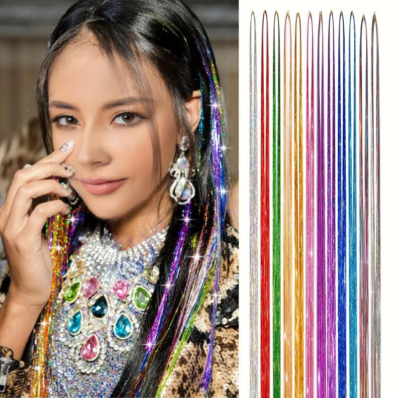 12 Pcs Y2K Tinsel Hair Extension Clip Glitter Hair Accessories