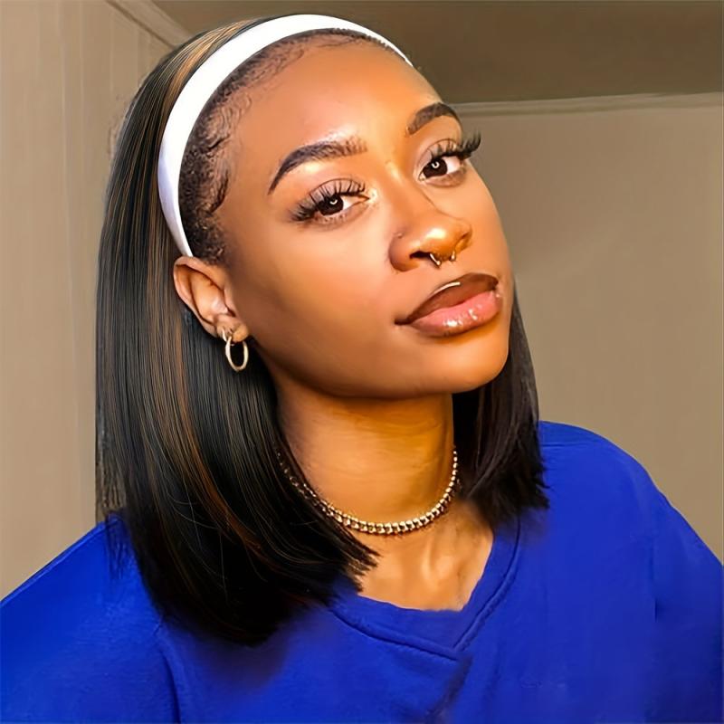 10 Inch Straight Bob Headband Wig for Women Highlight Synthetic Wig