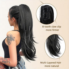 Natural Wave Ponytail Extension 22 Inches Claw Clip Synthetic Wig