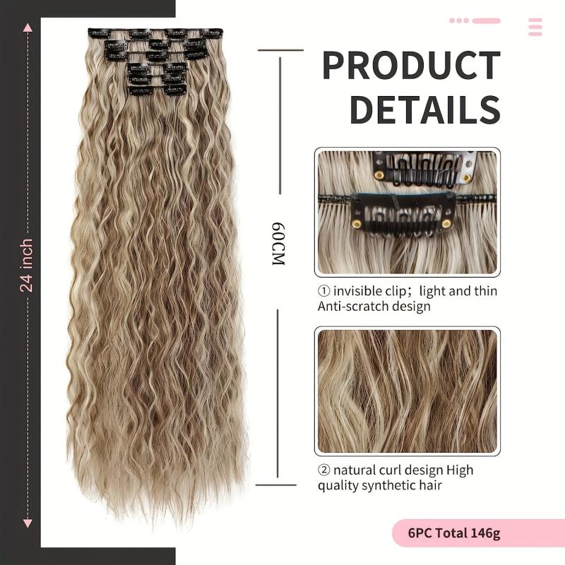 6pcs Long Curly Hair Pieces Synthetic Clip In Hair Extensions Natural Look