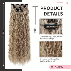 6pcs Long Curly Hair Pieces Synthetic Clip In Hair Extensions Natural Look