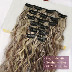 6pcs Long Curly Hair Pieces Synthetic Clip In Hair Extensions Natural Look