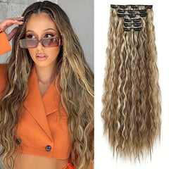 6pcs Long Curly Hair Pieces Synthetic Clip In Hair Extensions Natural Look