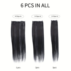 6 PCS Invisible Clips Hair Toppers 60 96 Cm Long Straight Clip-In Hair Extension