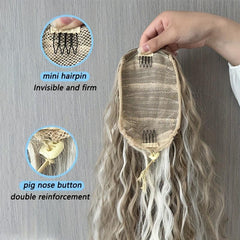 Curly Water Wave Ponytail Hair Extensions, Drawstrings, Long Hair Pieces