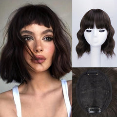 Wavy Hair Topper with Bangs Natural Wave Crown Toppers Clip In Hairpiece