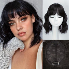 Wavy Hair Topper with Bangs Natural Wave Crown Toppers Clip In Hairpiece