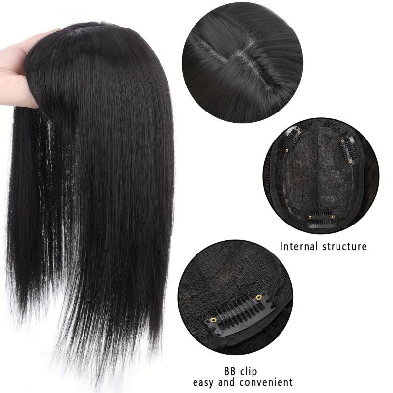 Women's Topper with Bangs Clip-On Hair Piece Covering Thinning Gray Hair