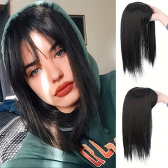 Women's Topper with Bangs Clip-On Hair Piece Covering Thinning Gray Hair