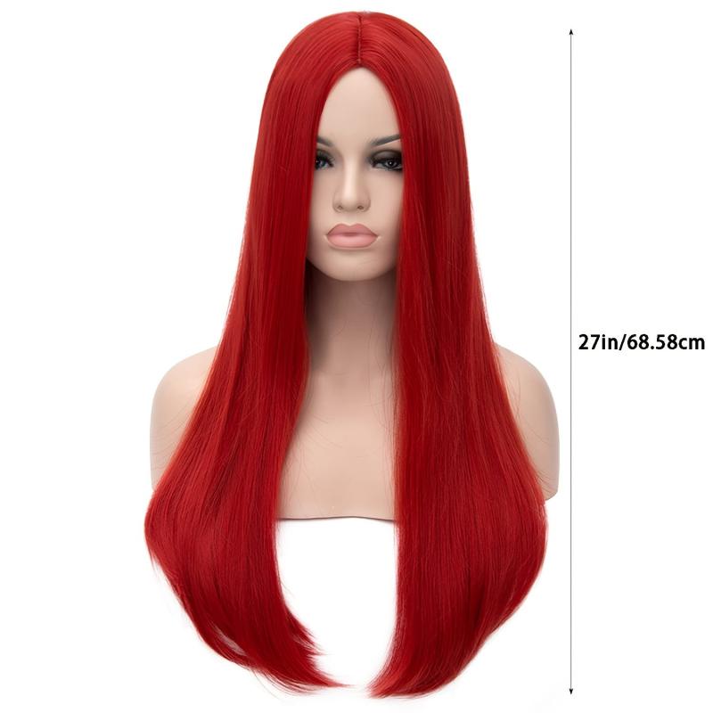 Long Red Straight Hair Wig Natural Synthetic Wigs For Daily Party Halloween