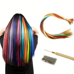 Colorful Wig Set Feather Hair Synthetic Hair Extension Kit