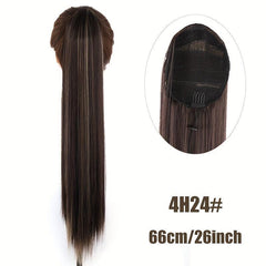 Long Straight Drawstring Ponytail Blonde 613 Synthetic Clip In Hair Extensions