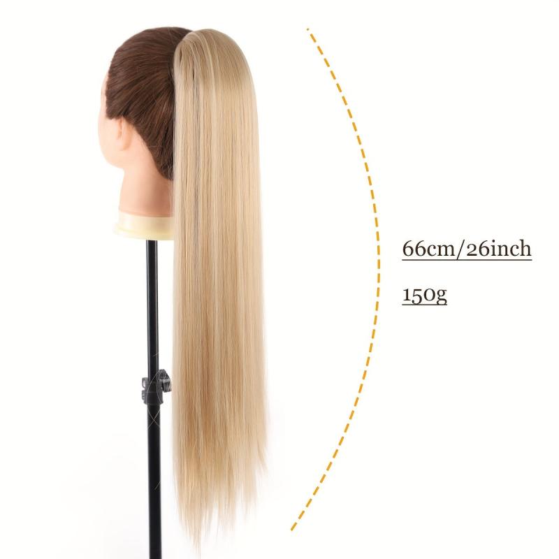 Long Straight Drawstring Ponytail Blonde 613 Synthetic Clip In Hair Extensions