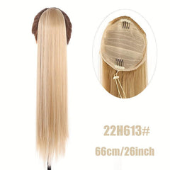 Long Straight Drawstring Ponytail Blonde 613 Synthetic Clip In Hair Extensions